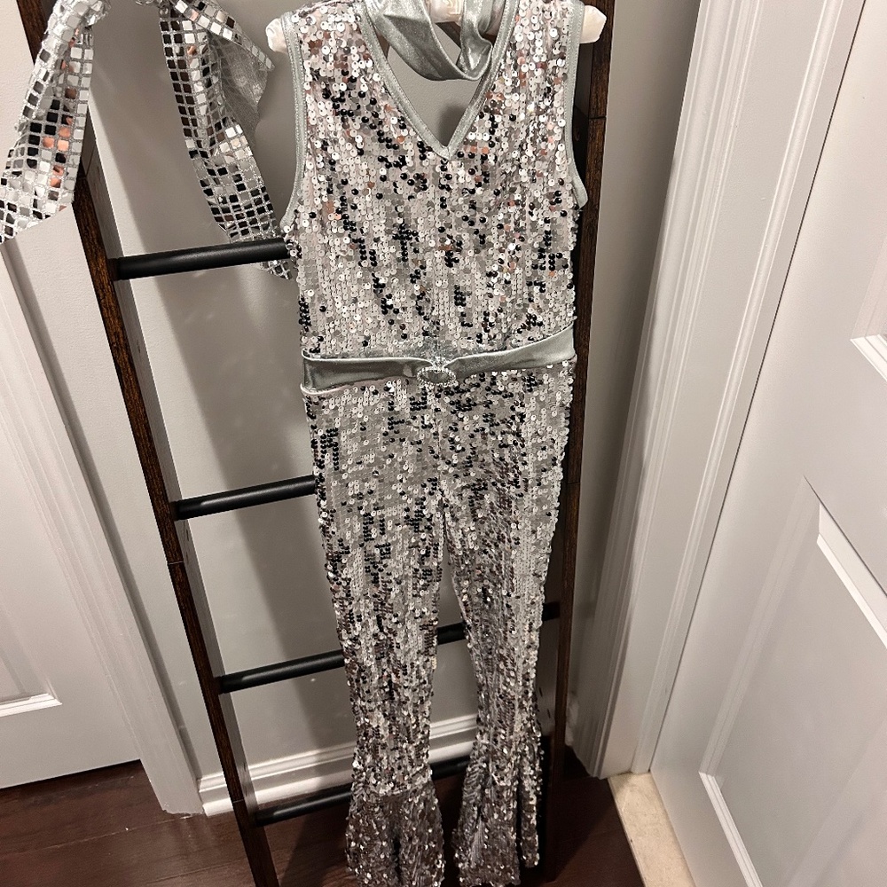 Disco Bell-bottoms Sequins Silver Jumpsuit